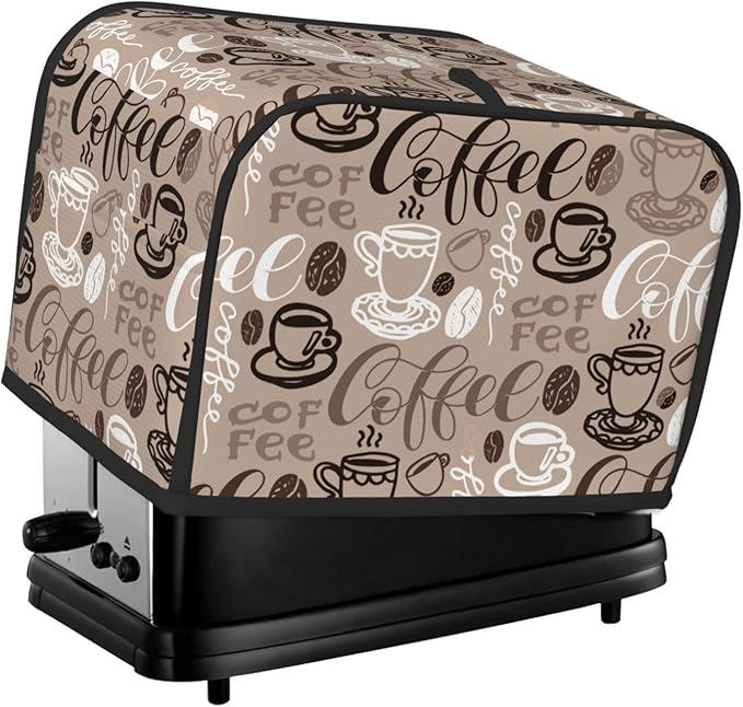 Brown Coffee Pattern 2 Slice Toaster Cover, Waterproof Toaster Dust Cover Bread Maker Protective For Small Kitchen Appliance Dining Room Home Table Decor Gifts
