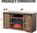 AMERLIFE 59" Fireplace TV Stand for TVs up to 65", Farmhouse Entertainment Center with Sliding Barn Doors, Storage Cabinets and Adjustable Shelves, Barnwood