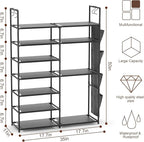 Kottwca 7 Tiers Shoe Rack Metal Shoe Organizer for Entryway Closet, 24-28 Pairs Stackable Shoe and Boots Shelf Storage Cabinet with Hooks and Side Hanging Pockets for Bedroom, Garage, Black