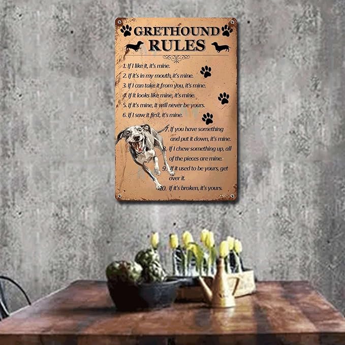 Metal Sign Tin Sign Vintage Wall Art Grethound Rules Bar Sign for Bar 8×12 Inches