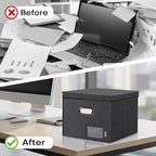 BALEINE File Organizer Box with Lid, Collapsible File Folder Organizer with Plastic Slide, Hanging File Folder Box for Office Document Storage (Tab Friendly, 2 Pack, Black)