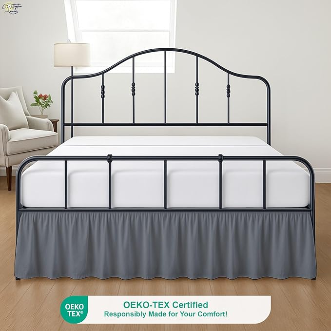 Cottington Lane Ruffled Bed Skirt Twin Size with Split Corner, Brushed Microfiber Hotel Quality Dark Grey Dust Ruffle, 18 Inch Drop Gathered Bedskirt, Soft and Stylish, Shrinkage and Fade Resistant