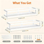PUSDON 2-Pack 16.5" Extra Long Slim Shower Caddy, Adhesive Wall Mount Bathroom Organizer, Rustproof Open Frame Mesh Spice Rack for Kitchen, Holds 50LBS - White, Guardrail