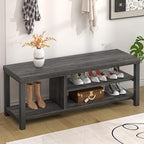 FOLUBAN Entryway Bench with Shoe Storage, Vintage End of Bed Bench, Rustic Wooden Entry Bench for Hallway Front Door Entrance, Industrial Indoor Bench for Bedroom Living Room, Dark Gray, 47 Inch