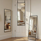 Antok 48''x 14'' Full Length Mirror Over Door, 4-in-1 Standing Leaning Wall Mounted, Adjustable Hanging Mirror for Bedroom Living Room, Black, Rect Corner