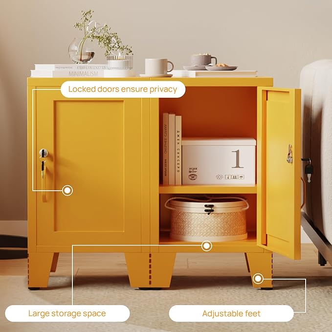 ALBAD Metal Nightstand with Lockable Cabinet, Compact Mini Locker Bedside Table
