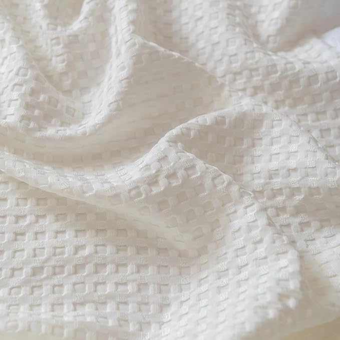 Queen Bed Skirt, Wrap Around Bed Skirt with Pleated Corner, 14 Inch Drop Pleated Waffle Weave Bedskirts, Anti-Slip, Microfiber, Ivory, 14'' Queen
