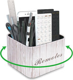 Square Leather Art Supply Organizer,Remote Control Holder with Removable Dividers,360°Rotatable Pencil Holders,4 Compartments Organizer for Office Supplies Storage Box(1-Light Grey)