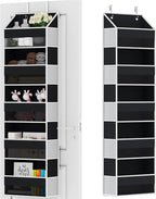 Over Door Organizer - Over The Door Storage Organizer with 5 Large Pockets & 10 Mesh Side Compartments - Heavy-Duty Hanging Storage for Bathroom, Bedroom & Nursery - Room Organizer Solution - Black