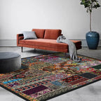 Vintage Boho Area Rugs Multicolor Ethnic Style Geometric Splicing Carpets Bedroom Living Room Kitchen Floor Mats Indoor Outdoor Non-Shedding Runner Rug Home Décor Carpet 3' X 3'