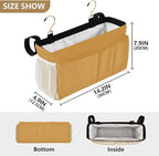 Mustard Yellow Bedside Caddy Storage Bag Bedside Organizer for Bunk Bed Headboards College Hanging Bag Bedside Shelf 6 Pockets with Hooks for Magazine Water Bottle Holder