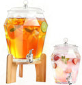 2 PCS Drink Dispenser Set, 2.5 Gallon Total Capacity (7L & 2.6L) - Shatterproof Plastic Beverage Containers with Wood Stand, Leak-Proof Spigot for Juice, Tea, Lemonade & Mimosa Bar Hosting