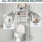 GloTika 4-Tier Over The Toilet Storage, 200lb Total Capacity Metal Bathroom Organizer with 36" Clearance, Includes Paper Holder & 4 Hooks, Space Saving Rack for Bathroom Laundry Room (64" H, White)