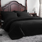 NTBAY King Comforter Set with Sheets, 7 Pieces Soft and Breathable King Bedding Set, Bed in a Bag, Down Alternative Comforter Set Solid Color All Season, King Bedding Set, Black