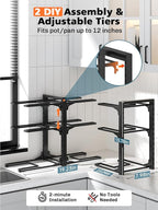 MUDEELA 6-Tier Pots and Pans Organizer under Cabinet, 13.78" Height Heavy Duty Pot and Pan Organizer Kitchen Cabinet Organization and Storage, Adjustable Pot Rack for Frying Pan, Cast Iron Skillet
