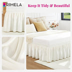 RIMELA White Bed Skirt Queen Size 12 Inch Drop, Wrap Around Elastic Adjustable Bedskirt, Bed skirting Dust Ruffle for Bed Frame & Box Spring Soft Durable Fabric Machine Washable Easy to Install