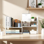 Desktop Shelves, Adjustable White Bookshelf Desktop Organizer and Desktop Storage