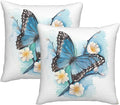 bassyil Butterfly Throw Pillow Covers Decorative Linen Pillow Cases Set of 2 Square Cushion Cover for Couch Sofa Bedroom Patio 18x18 Inch