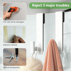 HUFEEOH 2-Pack Over The Door Hooks, Stainless Steel Door Hanger for Towels & Coats, Bathroom Towel Rack Coat Rack, Tool-Free Hooks for Hanging (White, Fits 3/8" Thick Door - T Shape 2 Pack)
