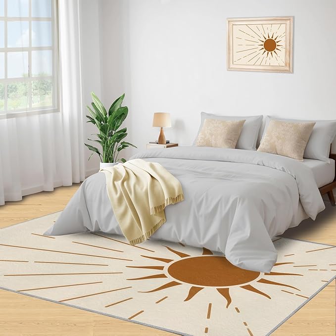 Boho Sun Runner Rugs 2x4ft, Radiant Sunburst Small Entryway Mats, Geometric Solar Laundry Room Rug Non Slip Durable Throw Rugs for Front Door Bedroom Bedside