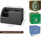 PU Leather Square Tissue Box Cover - Multi-Functional Tissue Box Holder, Tissue Box Cover with Storage,Tissue and Remote Control Holder, Cube Tissue Box Organizer Bedroom Nightstand End Table