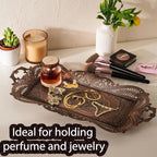 Small Antique Turkish Tea Coffee Serving Tray Table Decor Decorative Handles - Antique Moroccan Home Kitchen Rustic Copper Farmhouse Brass Rectangular Bar Arabic Fancy Candle Vintage Decor Style Tray