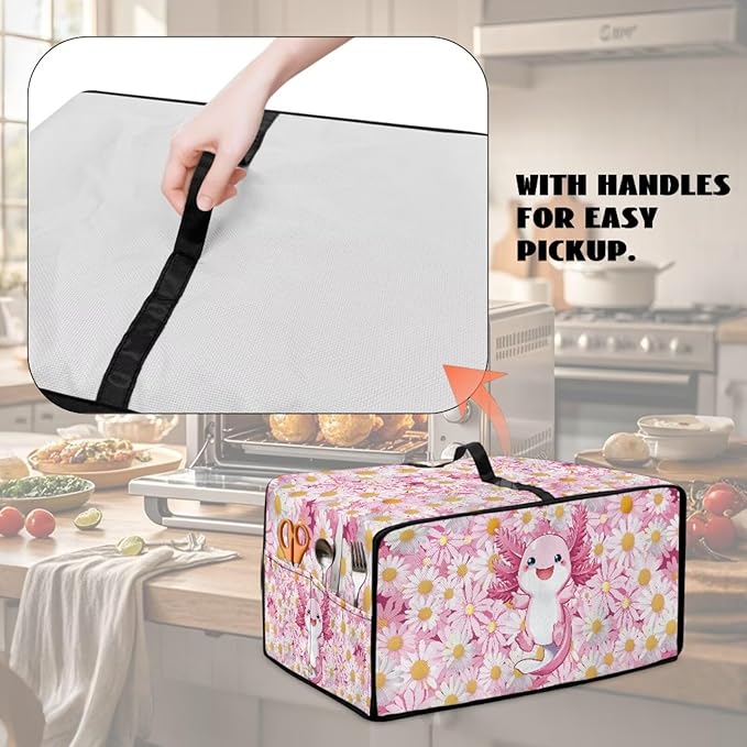 Cute Axolotl Daisy Print Microwave Oven Cover Dust-Proof Microwave Oven Cloth Cover Scratch-Resistant Foldable Small Appliance Dust Covers Case Protections Protector, S