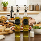 WERTIOO 6 PACK Glass Olive Oil Dispenser Bottle, 17 OZ/500ml Oil Dispenser for Kitchen with 6 Pourer, 3 Stainless Steel Funnel & 1 Pen and 8 Label for Kitchen
