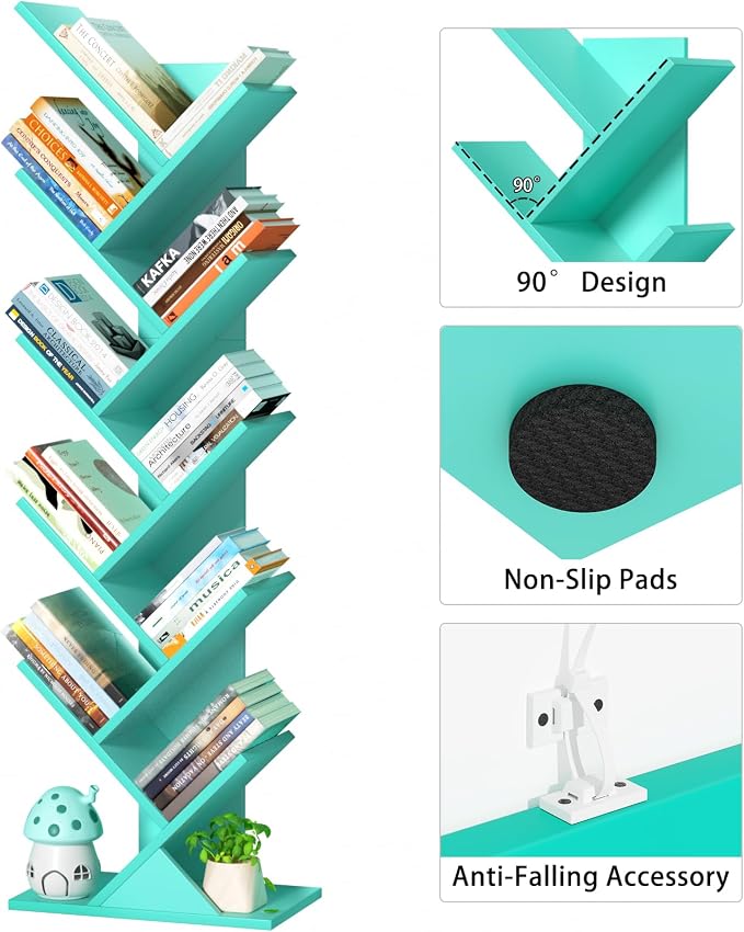 SHEEPAM 10 Tier Tree Book Shelf, Floor Standing Wood Bookshelf