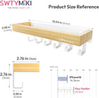 SWTYMIKI Key Holder Wall Mount-Wooden Key Hooks for Wall with Mail Organizer & 6Hooks, 2Installation Ways Key Hanger, Key Rack with Shelf for Entryway Living Room Bedroom Home Decor Wood White Hook