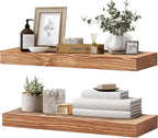 24x8x1.6 inch Floating Shelves Set of 2 – Solid Wood Rustic Oak Wall Mounted