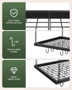 CHOEZON Hanging Pot Rack, Ceiling Mounted Pot Hanger for Kitchen, Metal Cookware Storage Organizer with 12 Hooks, for Storage of Cookware, Utensils in Kitchen, Black TPR31BB
