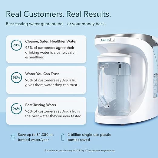 AquaTru Carafe Countertop Water Purifier | Compact 4-Stage Reverse Osmosis System with Glass Carafe Removes 84 Contaminants Including Forever Chemicals, Lead & Fluoride | No Plumbing