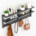 2 Tier Coat Rack Wall Mount with Shelf, 33" Wall Shelf with Hooks, Entryway Key Holder for Wall with 8 Heavy Duty Double Hooks, Coat Hook Wall Mounted for Bedroom, Living Room, Black
