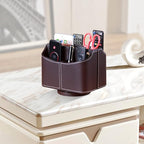 PU Leather Remote Control Holder, 360 Degree Spinning Desk TV Remote Caddy, Desk Organizers and Accessories, for Controller, Media, Mail, Calculator, Mobile Phone, Pen Storage Holder, Brown