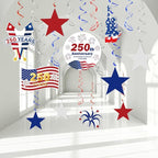 USA 250th Anniversary Decorations Hanging Swirls - 29 Pcs United States 250 Anniversary Ornament Ceiling Hanging Streamers for American 250 Year Anniversary Party Supplies