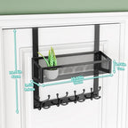 HapiRm Over The Door Hooks - Easy Installation Door Hanger with Basket and 16 Hooks, 304 Stainless Steel Storage Organizer for Towels, Coats, Bathroom, Kitchen, Dorm - Black