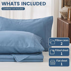 100% Linen Sheets Queen Size,Breathable & Durable 4-Piece Bed Flax Sheet Set,Soft All-Season Bedding for Hot Sleepers 16" Deep Pocket Oeko-TEX Certified,（Queen, Dusty Blue）