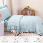 Wowelife Toddler Comforter for Girls Blue Toddler Bedding Set 4 Pieces Double Ruffles Comforter Sets, Cozy and Tender Bedding Includes Comforter, Fitted Sheet, Flat Top Sheet and Pillowcase