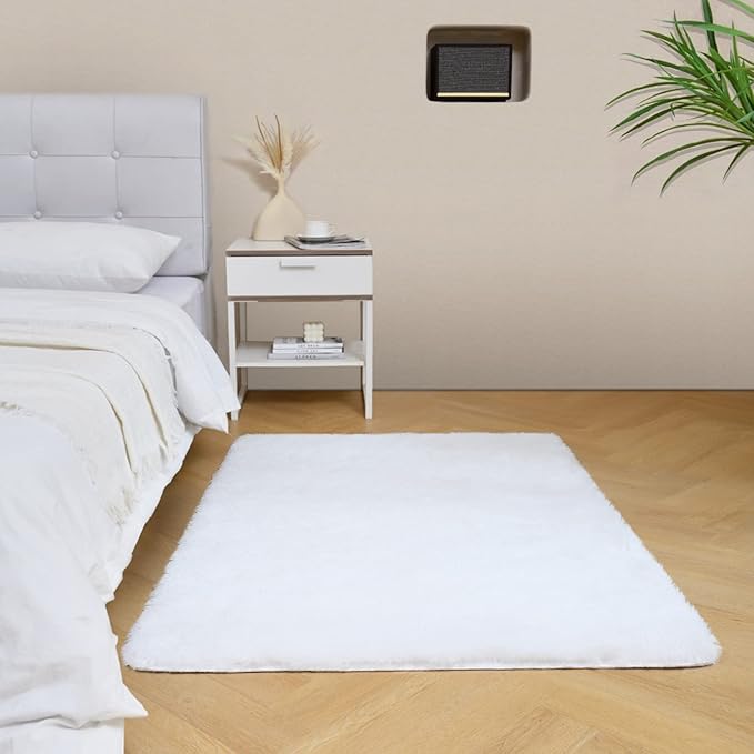 duduta White Soft Fluffy Rectangle Rug 3x5 ft, Shag Furry Plush Throw Rug for Bedroom Nursery Living Room Home Decor
