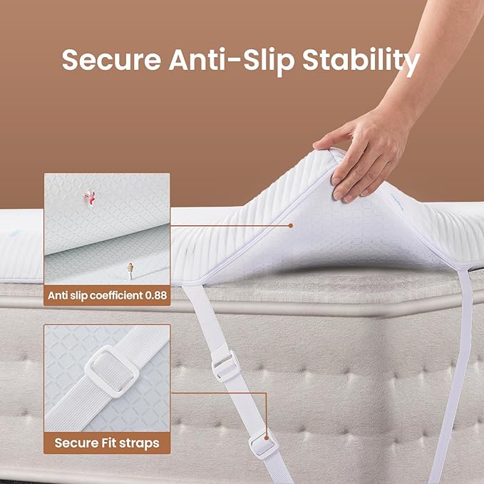 OhGeni 3 Inch Cooling Twin Size Gel Memory Foam Mattress Toppers Pad, Washable Bed Cover with Anti-Slip Base & Zipper, Fits 6"-19" Mattresses with Straps，Extra Comfort & Back-Friendly for Kids