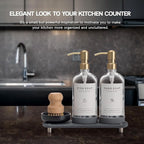 [Luxury] Kitchen Soap Dispenser Set - 16OZ Clear Glass Bottle, Stainless Steel Pump, Instant Dry Tray, Waterproof Labels, Non-Slip Silicone Pad, and Dish Brush | Upgrade for Your Kitchen and Bathroom