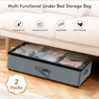 2-Pack Under Bed Storage Containers with Wheels, 75L Each Underbed Storage Organizer with Clear Handles, Collapsible Under Bed Storage Boxes for Clothes, Bedding, Max Load 80 LBS, Gray