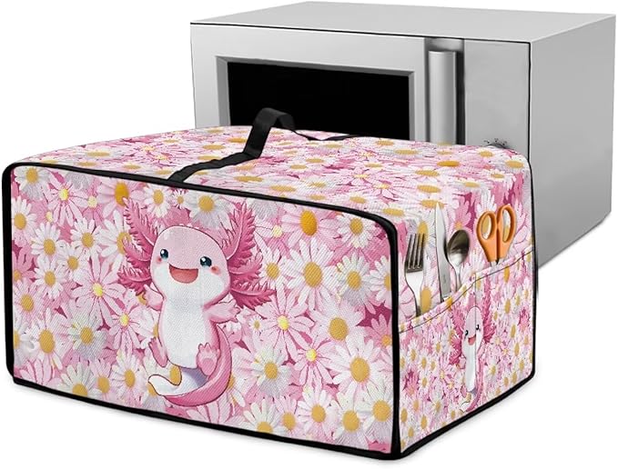 Cute Axolotl Daisy Print Microwave Oven Cover Dust-Proof Microwave Oven Cloth Cover Scratch-Resistant Foldable Small Appliance Dust Covers Case Protections Protector, M