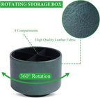 Round Leather Art Supply Organizer,Remote Control Holder,360 Degree Spinning,Multi-Functional Pencil Holder,4 Compartments Desktop Stationary Organizer(1-Crazy Green)