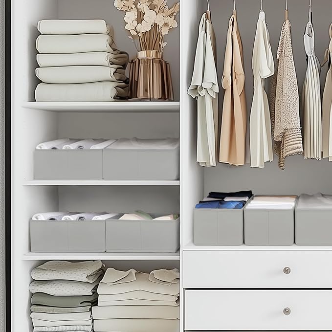 Criusia Drawer Organizer Clothes, 21 Pack Dresser Organizer for Baby Clothes, Underwear, Sock- Foldable Closet Organization and Storage Dividers Bins for Nursery, Bedroom (Grey)
