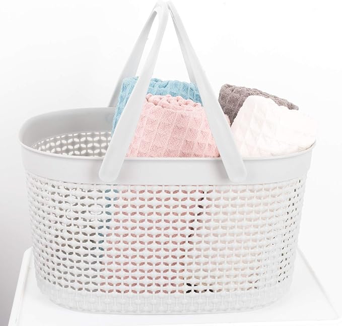 rejomiik Portable Shower Caddy Basket, Plastic Organizer Storage Tote with Handles for Bathroom, College Dorm, Kitchen, Grey