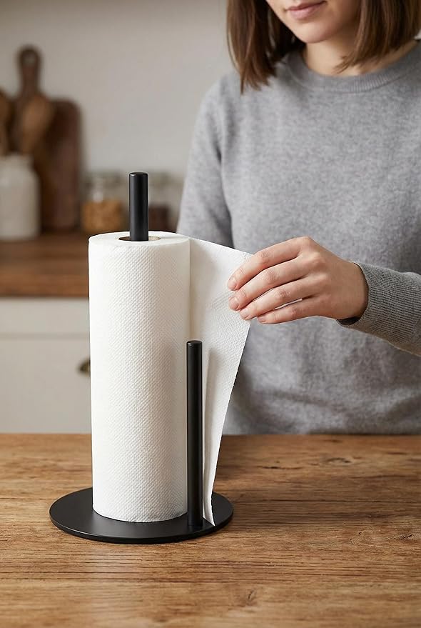 Paper Towel Holder,Stainless Steel Paper Towel Holder Countertop for Kitchen，Black