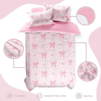 SANDJEST Bow Comforter Set Full Size 98x86in for Kids Girls, Microfiber 4 Pcs Bedding Set Includes 1 Comforter, 2 Pillowcases, 1 Fitted Sheet, Nursery Room Decor