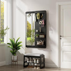 KungFuWood Full Length Mirror with Shelf and Hooks,Entry Way Mirrors for Wall,Wall Mirror with Shelf,Wall Mirror with Storage Multifunctional Design Panel,Living Room